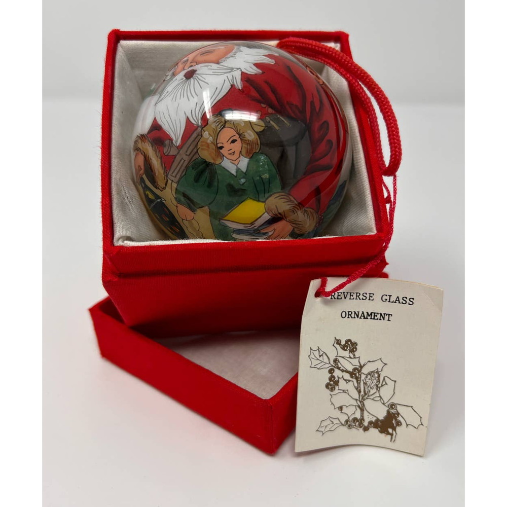 C & F Enterprises Reverse Glass Ornament Santa‎ and Teacher 3"